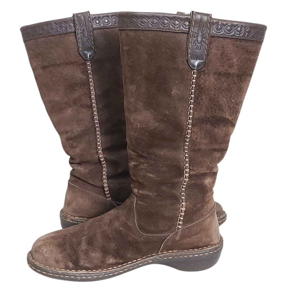 UGG Brown Leather Sheepskin Boots Women Size 7 Slouchy Pullon Cozy Winter Shoes - Picture 7 of 15